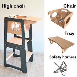 3-in-1 Convertible Learn Tower: Baltic Birch Step Stool, High Chair - Etsy