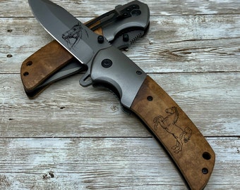 Equestrian Pocket knife, Horse engrave pocket knife,  Knife for Farmer, Knife for hunter, Gift for Hunter, Gift for Boyfriend