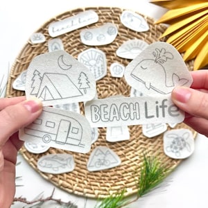 Vacation Stick and Stitch Hand Embroidery Bundle, DIY Beach Craft Kit, Embroidery Stick Stitch Camping Designs, Summer DIY Embroidery Bundle