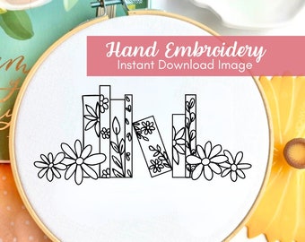 Book HandEmbroidery Template, Retro Embroidery PDF, BookLover Embroidery Hoop,  HandEmbroidery Flower Image, EmbroideryImage Floral