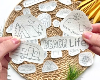 Vacation Stick and Stitch Hand Embroidery Bundle, DIY Beach Craft Kit, Embroidery Stick Stitch Camping Designs, Summer DIY Embroidery Bundle