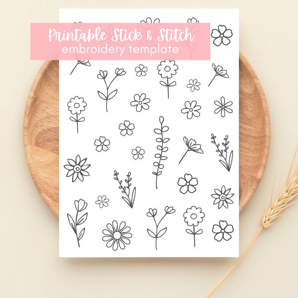 Printable Stick and Stitch Embroidery Flower Designs Hand Embroidery Flowers Pattern Embroidery Floral Designs Embroidery Wildflowers Print