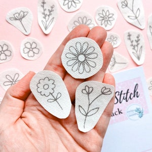 Flower HandEmbroidery Pattern, Stick and Stitch Transfer Patch, Peel and Stick Embroidery Paper, Trendy Embroidery Clothing, Floral Patterns