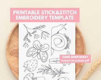 Printable Stick and Stitch Embroidery Patterns Download Cottage Core Sewing Pattern Download Stick and Stitch Print Sheet Embroidery Images