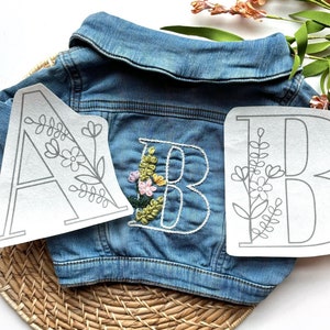 Alphabet Flower HandEmbroidery Pattern, Large Stick and Stitch Transfer, Peel and Stick Embroidery Paper, Personalized Embroider Clothing