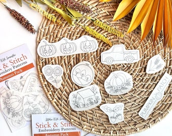 Fall Stick and Stitch Embroidery Designs, Autumn Hand Embroiderie, Fall Stick Stitch Embroidery, Stick Stitch Embroiderie Fall Designs