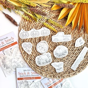 Fall Stick and Stitch Embroidery Designs, Autumn Hand Embroiderie, Fall Stick Stitch Embroidery, Stick Stitch Embroiderie Fall Designs