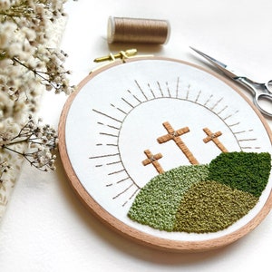 キリスト教の刺繍イースターフープパターン キリスト教のDIY刺繍イースタークラフト刺繍初心者DIY印刷可能な聖週間イースターアクティビティ