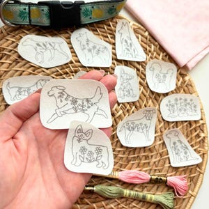Dog Stick and Stitch Embroidery Designs, Washaway Embroidery Stabilizer, Floral Animal Stick n Stitch, Embroidery Dogs Pack