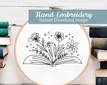 Book HandEmbroidery Template, Floral Embroidery PDF, BookLover Embroidery Hoop, HandEmbroidery Hoop Image, EmbroideryImage Floral