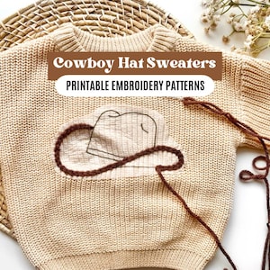 Pacote de bordados à mão de cowboy para download Padrões de bordados ocidentais Suéter de bebê faça você mesmo Suéter bordado com ponto e palito para meninos