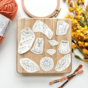 Halloween Stick and Stitch Embroidery Pack, Ghost Stick and Stitch Embroidery for Beginners, Bat Stick on Embroidery Pattern Transfer Patch