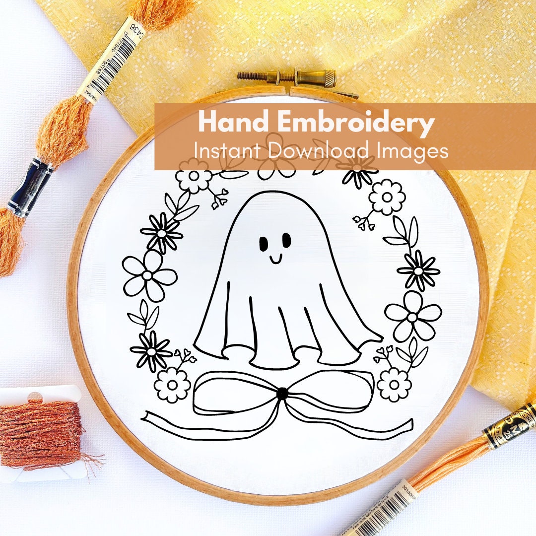 Cute Halloween Hand Embroidery Image, Bow Embroidery Design