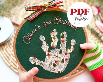 Christmas Handprint Keepsake, Kids Embroidery PDF Pattern, Handprint Printable Craft, Meaningful Christmas Gift, DIY Handprint Tutorial