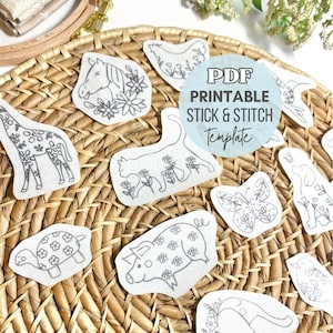 Printable Stick and Stitch Animals Embroidery Designs Floral Animals Stick n Stitch Print Sheet Embroidery Patterns Print Animals Emboridery
