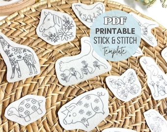 Printable Stick and Stitch Animals Embroidery Designs Floral Animals Stick n Stitch Print Sheet Embroidery Patterns Print Animals Emboridery