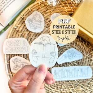 Printable Book Stick and Stitch Embroidery Designs Fall Sewing Pattern Download Stick n Stitch Print Sheet Embroidery Gifts for Book Lovers