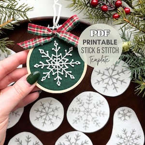 Snowflake Printable Stick and Stitch, Winter Embroidery Pattern for Ornaments, PDF Stick and Stitch Download, Christmas Embroidery Templates