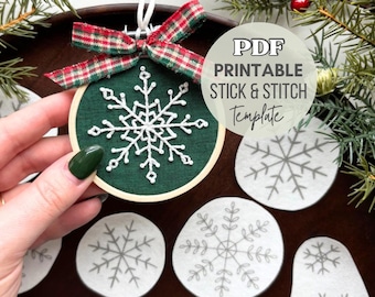 Snowflake Printable Stick and Stitch, Winter Embroidery Pattern for Ornaments, PDF Stick and Stitch Download, Christmas Embroidery Templates