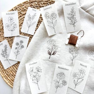 Birth Flower Stick & Stitch Embroidery Patterns, Water Soluble Hand Embroidery Patches, Personalized Birthday Flowers, Embroidered Clothing