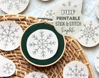 Snowflake Printable Stick and Stitch, Winter Embroidery Pattern for Ornaments, PDF Stick and Stitch Download, Christmas Embroidery Templates