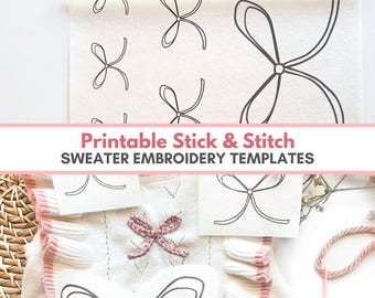 Bow Print HandEmbroidery Bundle Downloadable Embroidery Patterns DIY Baby Sweater Printable Bow Stick and Stitch Embroidered Knit Sweaters