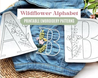 Wildflower Alphabet HandEmbroidery Bundle Downloadable HandEmbroidery Print Letters Embroidery Personalized Digital HandEmbroidery Patterns
