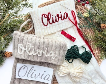 Embroidery Christmas Stocking Kit, Name Stick and Stitch, DIY Hand Embroidery Christmas Patterns, Hand Stitch Christmas Gift Stocking