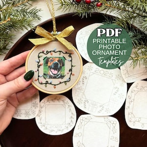 PDF Photo Embroidery Frame, Digital Stick & Stitch Christmas Ornament, Beginner Embroidery Print Template, Stitch Ornament Digital Download