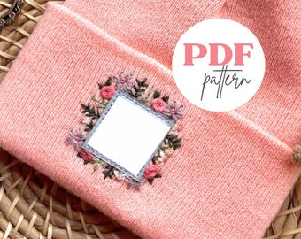 Patrón PDF de gorro bordado con flores, patrón de bordado de flores, plantillas PDF para bordar ropa, para pegar y coser