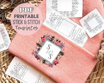 Floral Stick and Stitch Embroidery, PDF Patterns for Beanie Logo Border, Botanical Designs for DIY Embellishment, PDF Instant Download