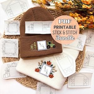 Fall Embroidery Printable Beanie Stick And Stitch, Autumn Beanie Craft Embroidery Project, Embroidery PDF Stick and Stitch Pumpkin Design