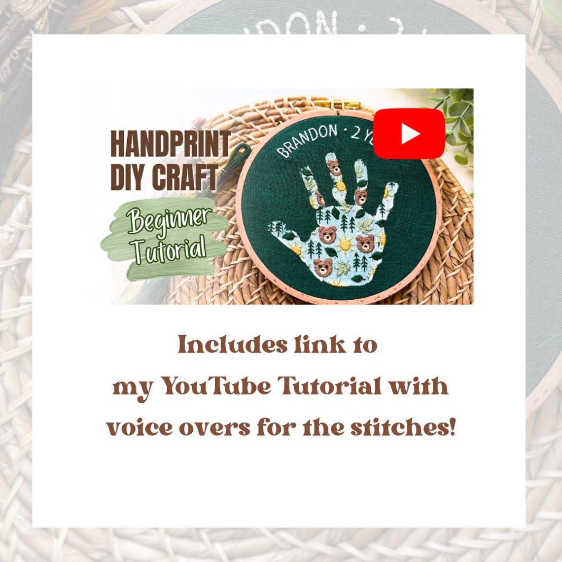 Bear Handprint Keepsake, Kids Embroidery PDF Pattern, Handprint ...