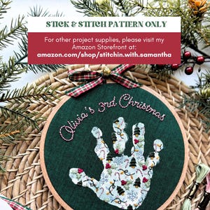 Bordado navideño con huellas de manos, manualidades para niños con huellas de manos, transferencia a bastidor de bordado, regalo navideño DIY, manualidades de costura para recién nacidos imagen 2