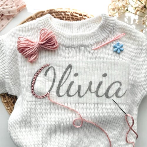 Kit de pull avec prénom bricolage, kit de broderie pull, pull avec prénom personnalisé, kit de broderie pour débutant, motifs de broderie au bâton et au point