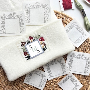 Cottage Core Beanie Embroidery Pattern, Embroidered Hat Stick and Stitch, Stocking Cap Mushroom Stick Stitch Hat, Hand Embroidery Patch