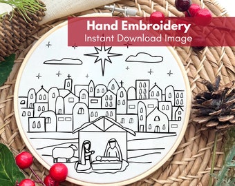 Nativity Scene Embroidery Template, Christmas Nativity Embroidery Image, DIY Christmas Embroidery, DIY Hand Embroidery, DIY Christmas Art