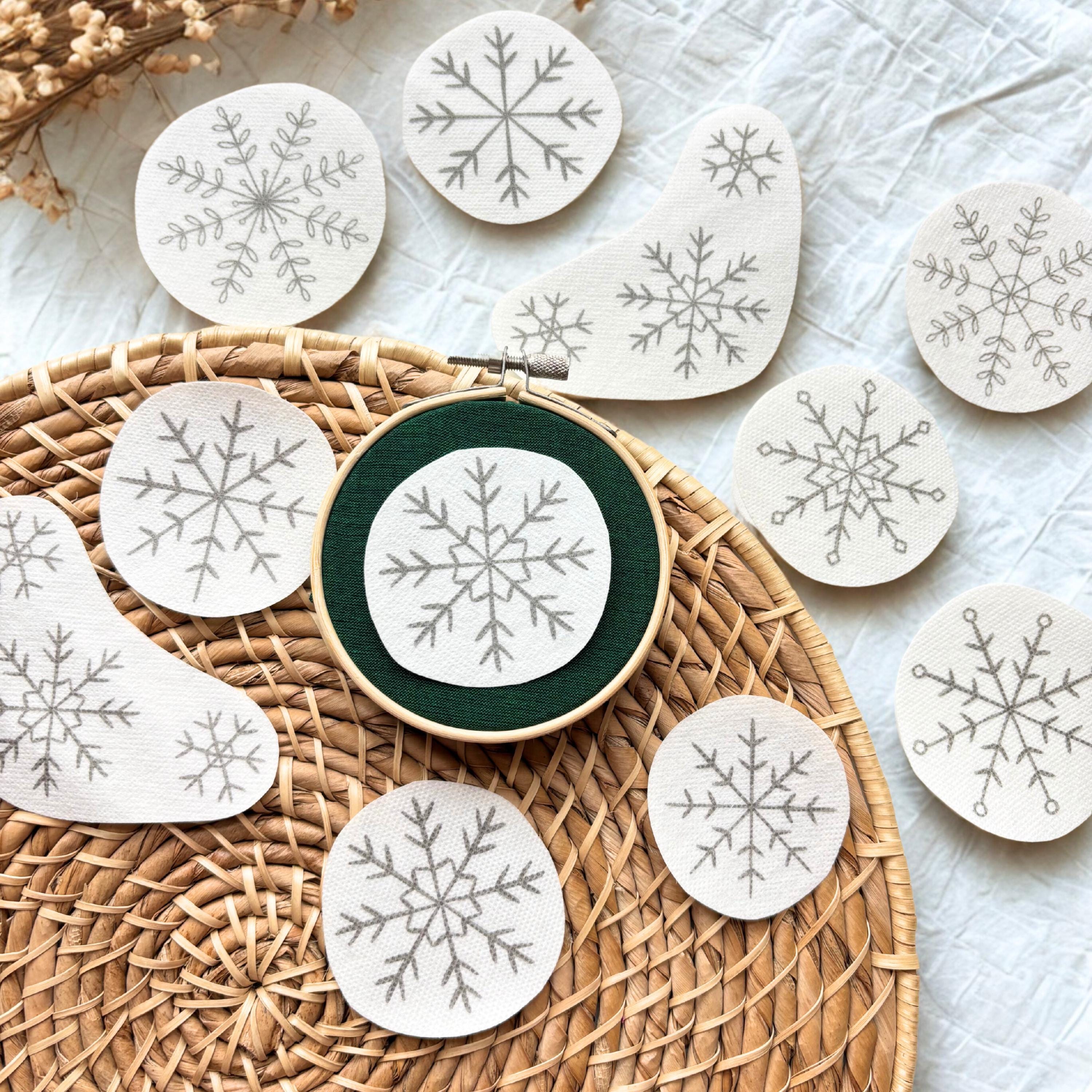 Snowflake Stick and Stitch, Christmas Hand Embroidery Patterns, Ornament Stick and Stitch, Winter Embroidery Stickers, Beginner Designs