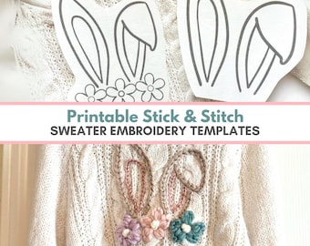 Easter HandEmbroidery Bundle Downloadable Bunny Embroidery Patterns DIY Baby Sweater Printable Easter Stick and Stitch Embroidered Sweater