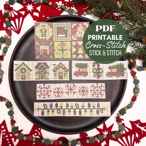 Christmas Cross Stitch PDF Pattern Pack, Instant Download Printable, Needlework Stick and Stitch Holiday Designs, Water Soluble Embroidery