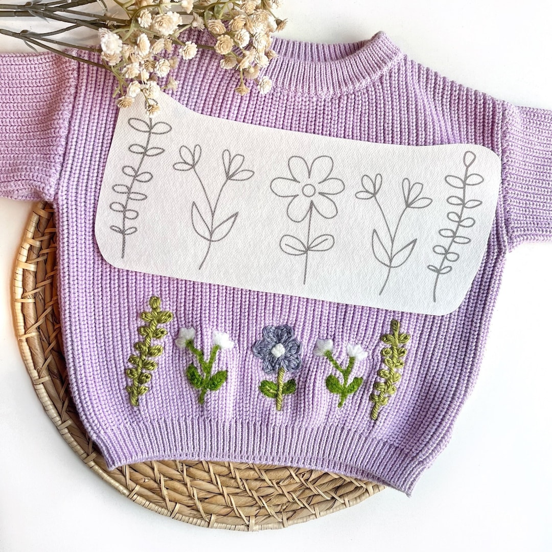 DIY Flower Embroidery Sweater Baby Girl Hand Embroidery Craft for Baby Shower Gift Baby Girl Knit Sweater Stick Stitch Flower Embroidery Kit