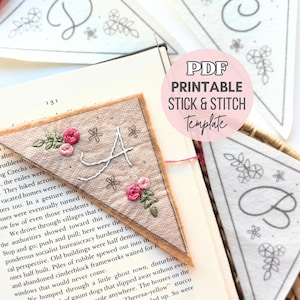 Marcapáginas con letras personalizadas, diseños de bordado con puntadas y pegamento, marcapáginas con monograma imprimible personalizado, regalos de lectura personalizados DIY