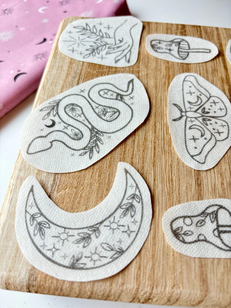 Witchy Halloween Stick and Stitch Embroidery Patterns, Celestial Peek and Stick Transfer Patch, Spook Hand Embroidery Designs, Witch Pack