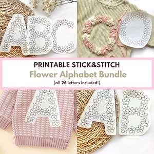 Alphabet HandEmbroidery Bundle Downloadable Embroidery Patterns DIY Baby Sweater Printable Flower Stick and Stitch Embroidered Sweater