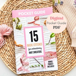 Książka do haftu w formacie PDF, przewodnik po haftowaniu ręcznym, kieszonkowy podręcznik do haftowania swetrów w formacie PDF, cyfrowa książka do nauki haftu, haft dla początkujących