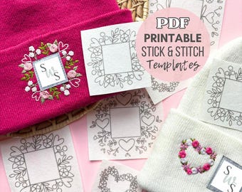 Floral Beanie Stick and Stitch, Embroidery PDF for Hat Logo Border, Valentines Hand Embroidery Pattern, Instant Download Heart Template