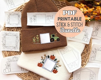 Fall Embroidery Printable Beanie Stick And Stitch, Autumn Beanie Craft Embroidery Project, Embroidery PDF Stick and Stitch Pumpkin Design