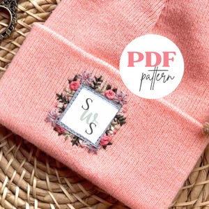 Mit Blumenmuster bestickte Mütze, PDF-Muster, Stick und Stitch mit Blumenmuster, Stick- und Stitch-Vorlagen zum Ausdrucken