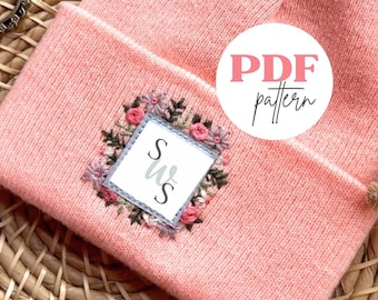 Floral Embroidered Beanie PDF Pattern, Flower Embroidery Pattern, Printable Stick and Stitch, Embroidery Clothing PDF Templates