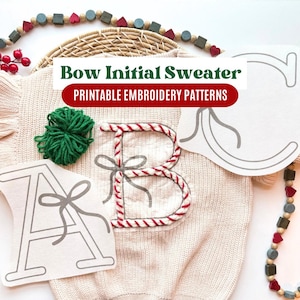 PDF Embroidered Bow Sweater, Digital Letter Stick and Stitch Embroidery Bow Alphabet Pattern, Initial Embroidered Knit Sweater PDF Templates